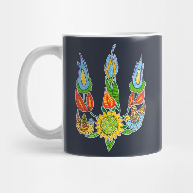 Ukrainian trident, Floral pattern, UA symbol. by Motanka